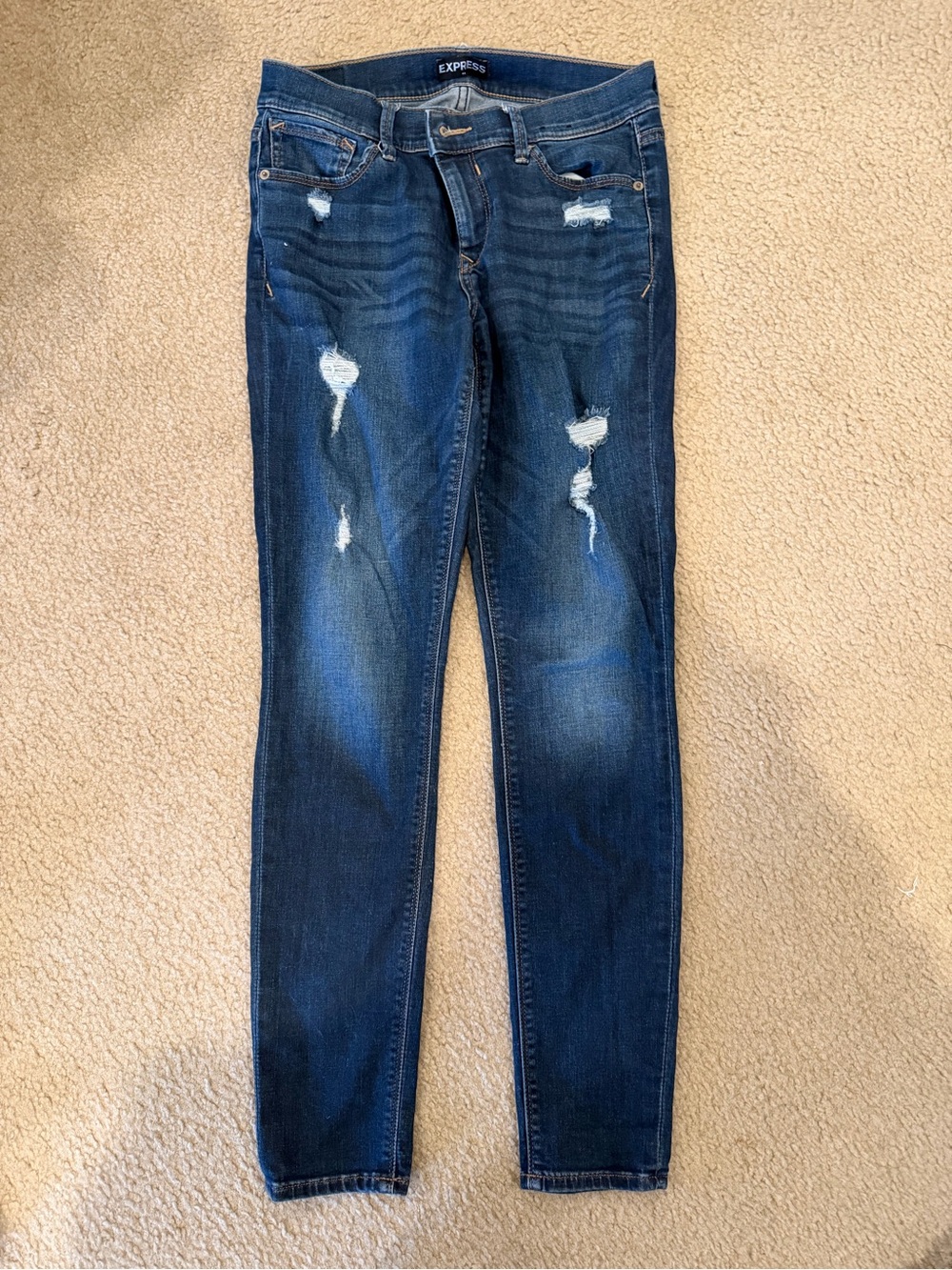 Express Women's Dark Blue Distressed Jeggings